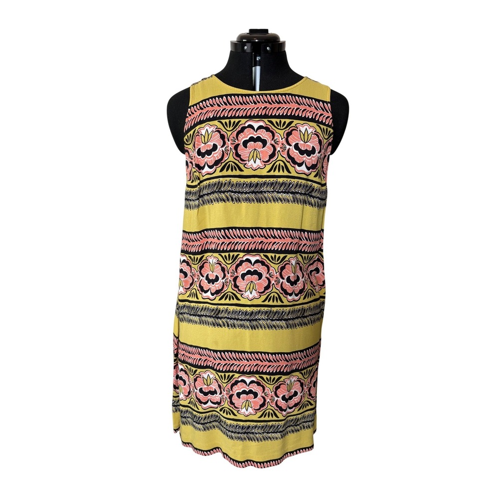 LOFT Outlet Yellow Floral Border Print Sleeveless Shift Dress Womens Medium Boho